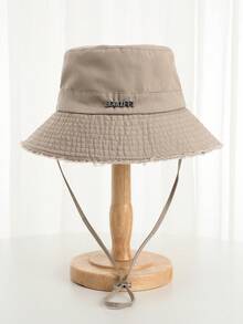 Korean Style Frayed Metal Letter Bucket Hat, Washed Vintage Rose Red Outdoor Hiking Sun Protection Cap For Women,Holiday,Travel - Hot Pink - View 16