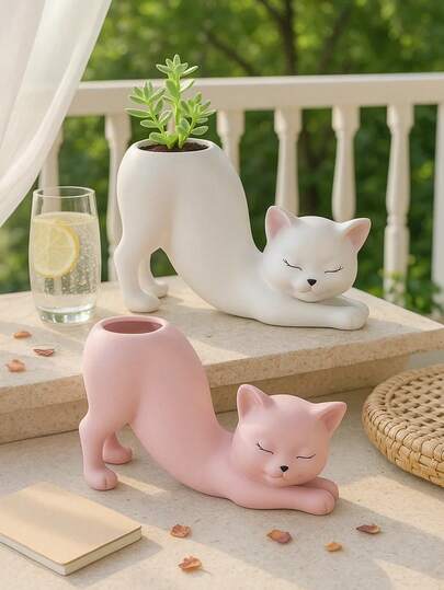 Tailless Cat Succulent Pots, Cute Funny Kitty Planter, Creative Plant Pots For Plants, Succulents, Flowers, Cactus, For Indoors Outdoor Office Home Garden Kitchen Decor, Perfect For Wedding Art Decoration, Mother's Day Gifts