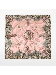 90cm quadratischer Schal, neuer Stil Kopftuch, Leoparden-Muster Ketten Dekoration, Satin Seide Schal, vielseitig und multifunktional Imitat Seide Schal Schlafhaube - Drucken Sie 010 - Übersicht 8