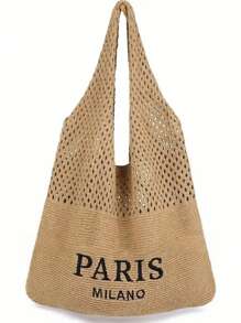 Chic Paris & Milan Style Crochet Shoulder Bag For Women, Fashion Knitted Handbag, Ladies Crochet Tote Bag, Bohemian Aesthetic Crochet Beach Bag, Hobo Bag, Hippie Bag For Summer, Boho Woven Bag, Crossbody Bag, Tote Bag, Crochet Purse, Women Unique Tote Bag - Hollow-Out Design, Fixed Shoulder Strap, Open-Top, Ideal For Beach And Shopping, Daily Use, Shopping And Travel, Crochet Tote Beach Bag | Paris Fashion, Beach Bag