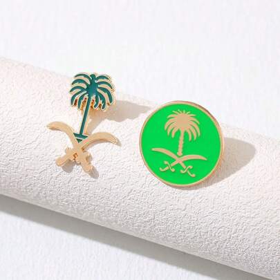 1 件沙特阿拉伯国徽象征剑与棕榈树珐琅徽章别针，颜色和款式随机，节日派对配饰