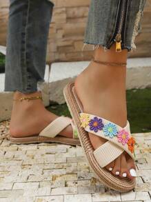 Women's Summer Woven Flat Sandals For Outdoor Wear, New Style In 2025, Woven In The Style Of The Mediterranean, Suitable For The Beach