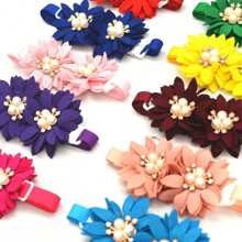 6pcs/8pcs Random Color Pet Flower Bow Tie Collar, Classic Double Flower Pearlescent & Rhinestone Decor Adjustable Neck Collar For Small/Medium Pets