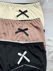 3 piezas Bragas de bikini de mujer con acento de lazo de seda helada, primavera/verano