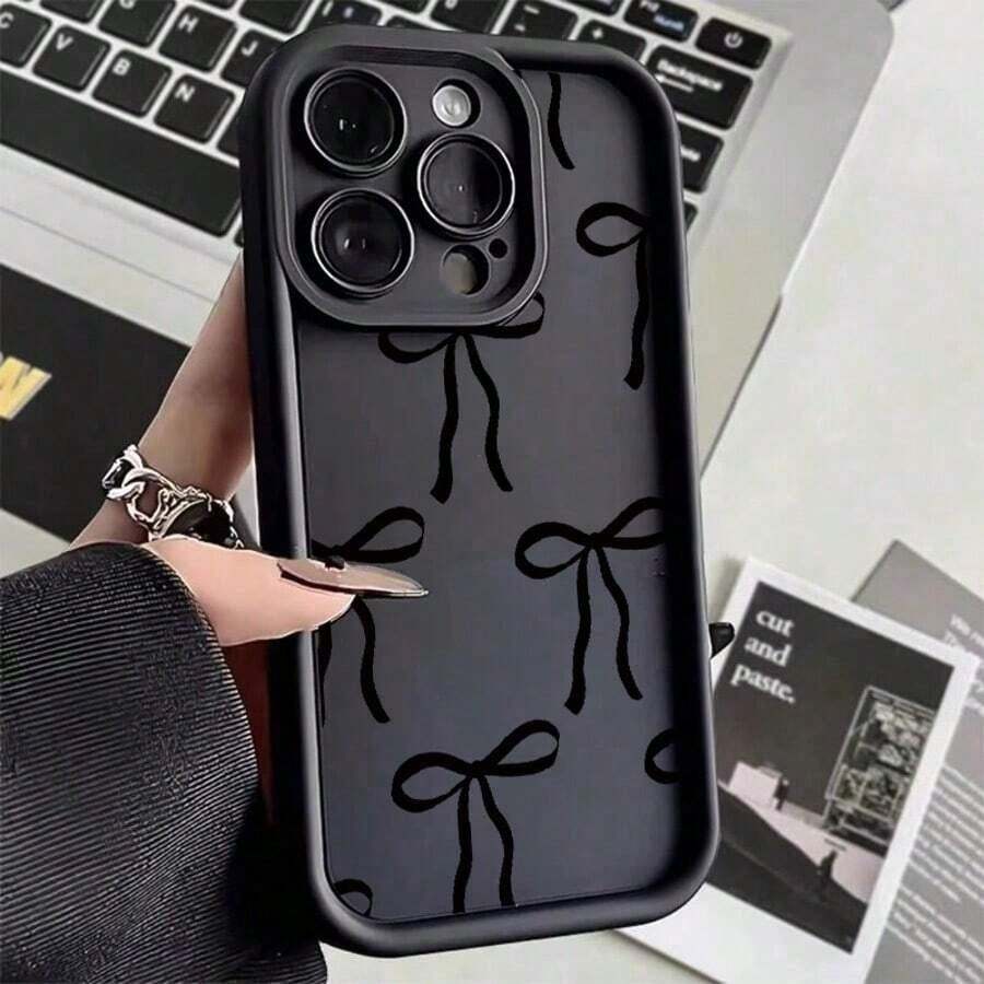 Funda para teléfono (1 unidad) de silicona antigolpes. Funda protectora antideslizante para lentes, negra, con lazo pequeño, compatible con phone 11, 12, 13, 14, 15, 16, X, XS, 4, 15 Plus, 11, 12, 13, 14, 15, 16 Pro Max, XS Max. - Negro - Ver 1