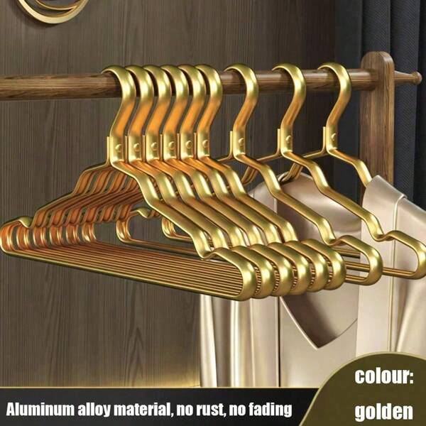 5pcs/10pcs Metal Sturdy Clothes Hanger Golden Aluminum Hanger - Rust-Proof, Fade-Resistant, Clothes HangerGolden Aluminum Hanger - Rust-Proof, Fade-Resistant, Perfect For Coats, Jackets, And Delicate Clothes Aluminum Hanger Rust-Proof Hanger Fade-Resistant Hanger