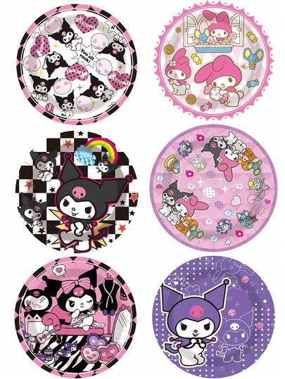 Sanrio 10 st/set söta Kuromi Melody tecknade teman pappersbricka födelsedagsfest