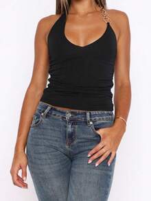Budhaul New Fashion Halter Sexy Black Tank Top Women Summer Tops - Black - View 4