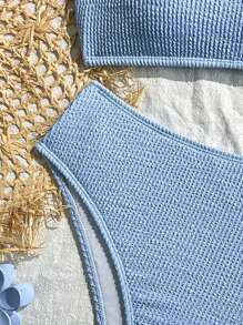 2pcs/Set Ribbed Bikini Swimsuit, Graduation/Independence Day Suitable Swimwear In Black, Red, Purple