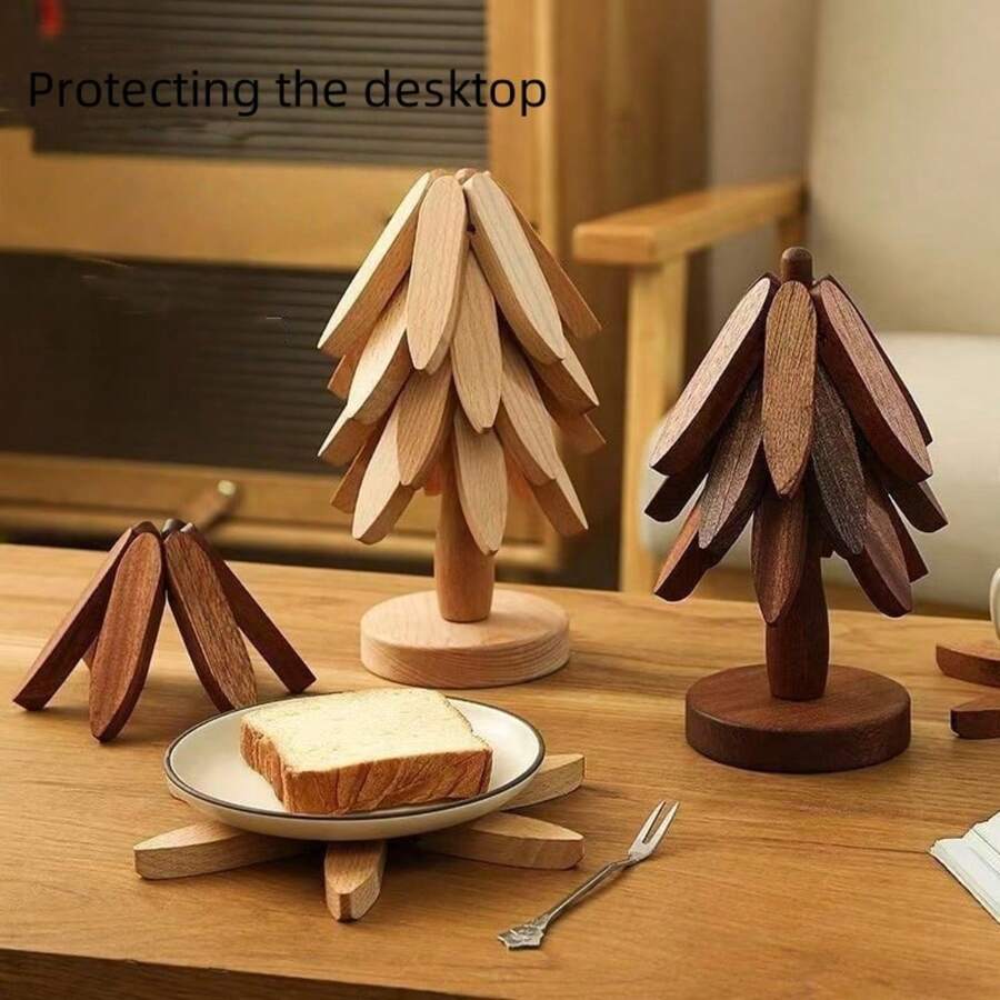 3pcs Heat Insulation Pads, Multifunctional Kitchen Desktop Heat Resistant Pads, Creative Tree Shaped Design - View 1