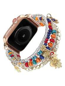 حزام ساعة ذكية بسوار خرزي على الطراز البوهيمي، بخرزات كرتونية ملونة بألوان الدوبامين مرنة معلقة، مناسبة لساعة أبل 38/40/41 مم و42/44/45/46/49 مم، لمسة شخصية أنيقة للشابات، تناسب ساعات أبل أولترا 3/2/1 و SE/S10/S9/S8/S7/S6/S5
