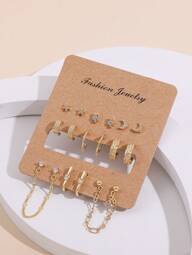8 Pairs Zinc Alloy And Zirconia Stud Earrings Set, European And American Style Mini Earrings Suitable For Daily Wear