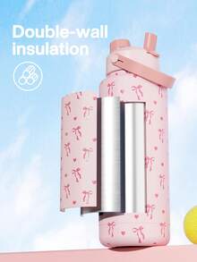 40 oz Insulated Water Bottle with 2-in-1 Straw and Spout Lid, Keep Cold 24H, Leak-Proof, Fits in Car Cup Holder, Stainless Steel Water Bottle for Sports, Travel, and School (Sweetheart Bow) - 40oz粉紅蝴蝶結 - 查看 4