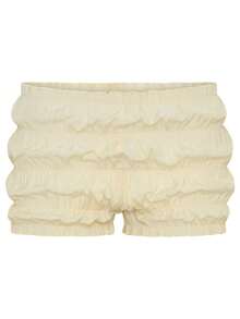 Women's Y2K Two-Piece Pleated Outfits Sleeveless Backless Top Mid-Waist Mini Shorts Set For Holiday Streetwear - 黃色 - 查看 6