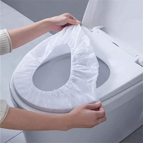 10 piezas de cubiertas desechables para asiento de inodoro, 1 pieza de cubierta desechable impermeable de tela no tejida para asiento de inodoro para viajes, hotel, baño público, enfocado en la higiene y