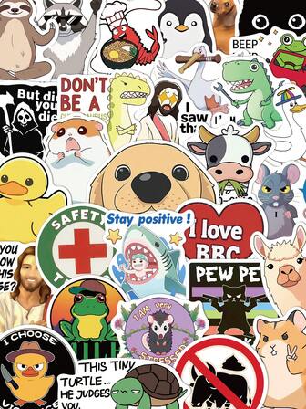 YWWBLD 50pcs Cartoon Fun Mocking Material Stickers Skateboard Guitar Laptop Luggage Outdoor Decoration Diy Creative Stickers
