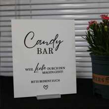 (德语)糖果吧台标牌、甜点桌标牌、甜点桌装饰和婚礼装饰，适用于新娘送礼会和婚宴，白色简约风格亚克力标牌