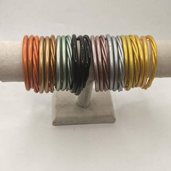 3pcs/Set Fashion Jelly Bangles Set Braided Bracelet For Women Upgraded Version Metallic Texture Bracelet