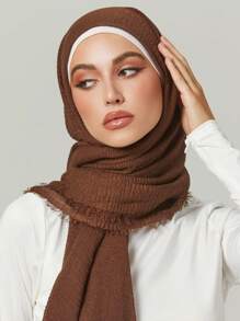 1 pieza Bufanda arrugada con flecos sencilla para mujeres, chal elegante y transpirable adecuado para uso diario