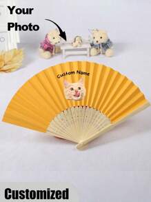 Éventail de mariage personnalisé avec photo et nom de compagnie de compagnie animale, éventail classique DIY, de haute qualité, personnalisé, élégant, exquis, personnalisé, cadeau unique idéal