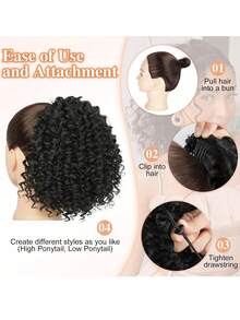 12 Inch Curly Wave Clip-In Ponytail Extension For Women - Synthetic Hair With Adjustable Drawstring, Natural Look & Secure Clip-In Design For Weddings, Parties, Everyday Use - All Ethnicities, Ponytail Hair Extensions - Multicolor - View 5