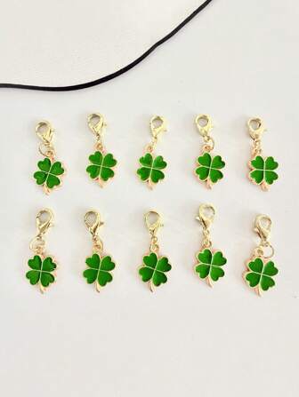10pcs Four-Leaf Clover Keychains Set - Cartoon/Plant Zinc Alloy Designs, Lobster Clasp - Perfect For St. Patrick's Day, Graduation, Wedding, Gift, Ceremony, Bag Accessories Car Accessories Bag Charm School Cute Goth Y2k