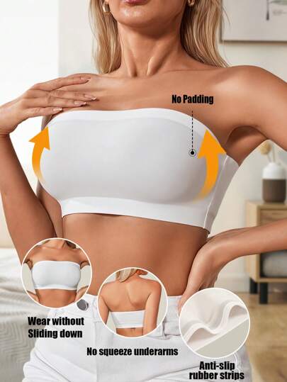 Women's Sexy Strapless Bra Seamless Tube Top No Padding Traceless Bandeau White Wireless Bralette Tube Bras Intimates Lingerie Tube Tops Underwear Backless Bra Soft Fabric Suitable For Pairing With Dresses And Everyday Wear