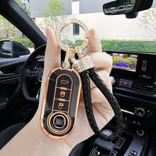 3pcs/Set Soft TPU Key Fob Protector Cover With Fashionable Keychain, Suitable For Fiat Folding 3 Button Car Keys - Granny Gray - View 4