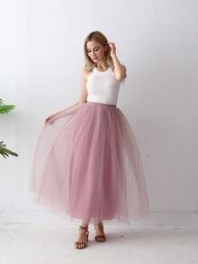 1pc Women High Waist Long Solid Color Tulle Tutu Skirt, 4 Layers Mesh + 1 Layer Lining, Suitable For Cosplay, Festival, Stage Performance, Summer - Multicolor - View 22