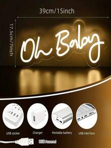 1 件“Oh Baby”USB 供电 LED 霓虹灯，温暖舒适的白光，儿童和婴儿房间装饰，卧室和客厅装饰，节日礼物，婴儿礼物派对，粉色卧室墙壁装饰，适用于房间、情人节派对、生日、婚礼、家居、圣诞节装饰 - 彩色 - 查看 10