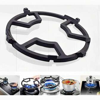 2pcs/1Pack Cast Iron Wok Rings, Non-Slip Wok Support Rings Gas Stove Rack, Gas Stove Grate Replacement Accessories For 4 Prong 5 Prong (Black)