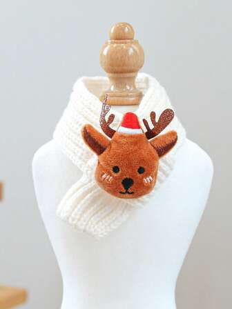 1pc Pet Dog Cat Happy Puppy Small Dog Teddy Pomeranian Cute Casual Warm Comfortable Accessory Christmas Scarf - White