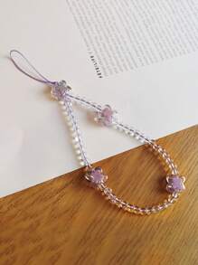 قلادة/حزام هاتف أكريليك ملون ذو رباعي أوراق البرسيم الحبات، متعدد الاستخدامات