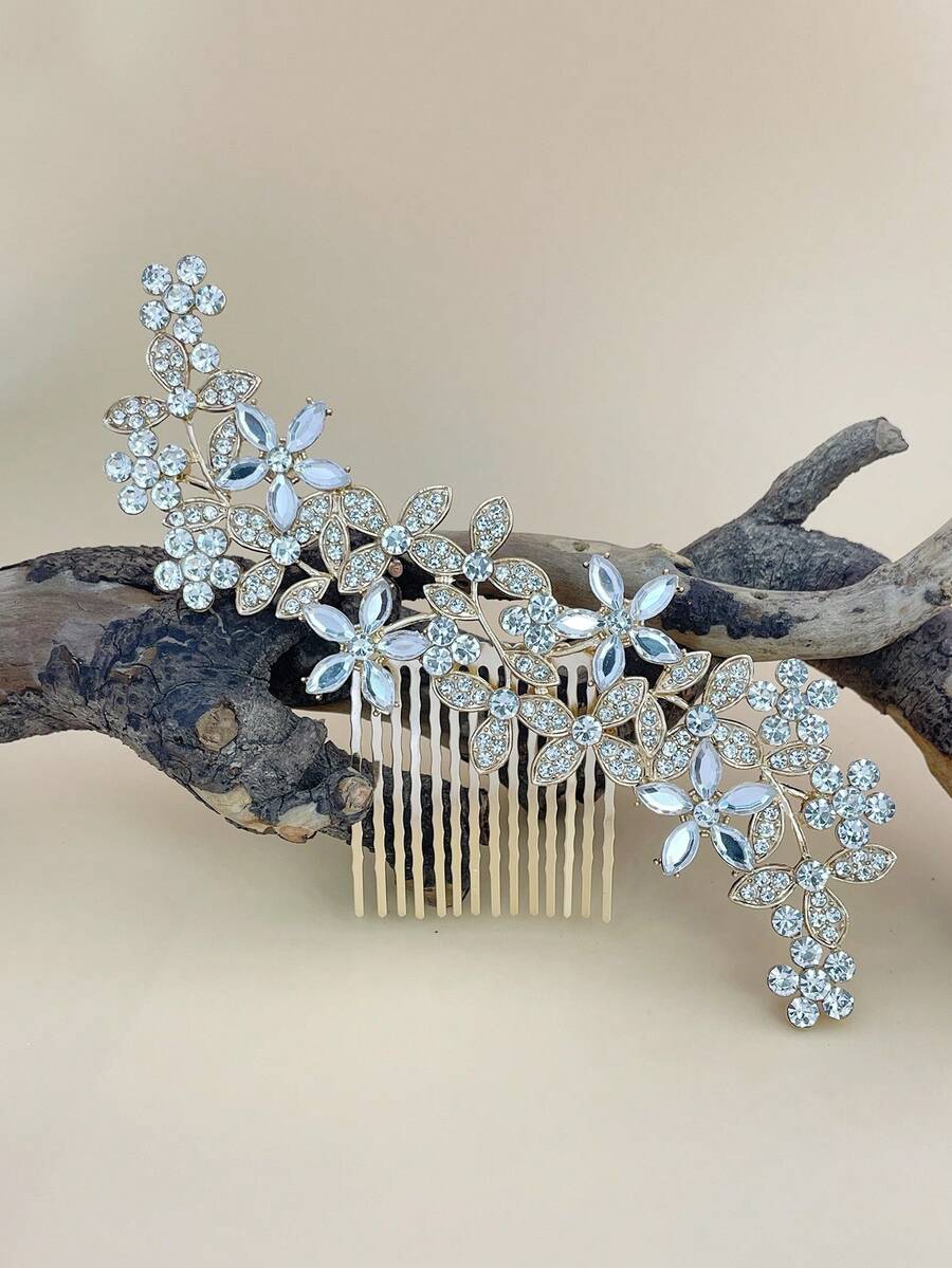1pc Bride Hair Comb Alloy Rhinestone Ornament, Fashion Wedding Hair Accessory, Retro Style Photo Shoot Crystal Hair Clip Valentine's Day Accessories - A - View 1