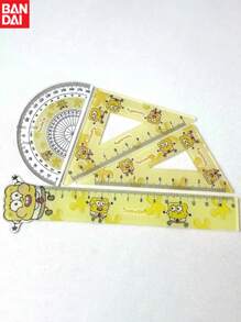 4pcs Bandai, Stationery, Drawing Set, Ruler Set, Cute Cartoon Ruler, Student Stationery, Office Supplies, School Supplies, Cute Plastic Ruler, Protractor, And Triangular Plate With Cartoon Cartoon Design, Perfect For Schools And Stationery Supplies, Playful Design, Plastic, School Ruler, Perfect Party Gift&Birthday Surprise Gift, Ideal For Christmas, Halloween, Thanksgiving Gifts., School Supplies,Back To School