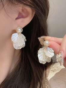 5pcs/Set Minimalist Elegant Petals Design Faux Pearl Drop Tassels French Style Earrings Suit, Versatile For Women Everyday & Festival Wear - Set J - View 6