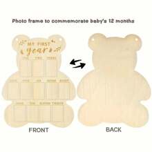 1 pieza Exhibidor de foto de hitos del primer año del bebé, placa conmemorativa del crecimiento de recién nacido mensual - Marco de fotos para colgar en la pared de madera, decoraciones para fiesta de baby shower, decoración de habitación, regalos para fiestas para niños, decoración de guardería (43*30cm/17*12in), incluye cinta y cuerda