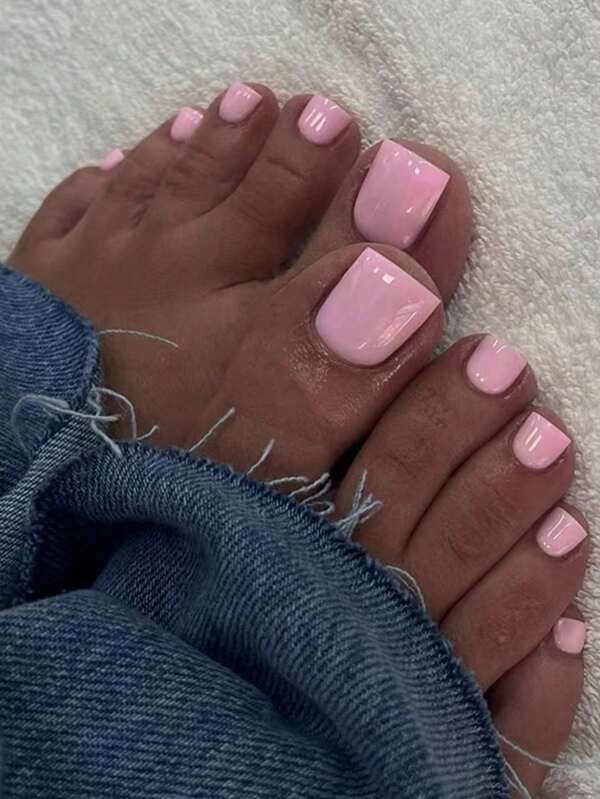 24pcs Instantly Upgrade Your Look With Pink Square Short Press On Toenails Set, Glossy Solid Color Full Coverage False Toenails, Toenail Set Decoration ,1pc Nail File & 1Nail Glue Sticker Kit Nails For Girl Mother Women Gift ,Whitening Nail Art Set ,Summer Toenails With Detachable Fake Nails For Festival, Party, Date And Daily Wear