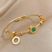 1 pieza Brazalete ajustable de tono dorado elegante con cuentas verdes y negras, diseño de números romanos - Excelente para uso diario, fiestas, regalos de Navidad y Día de San Valentín