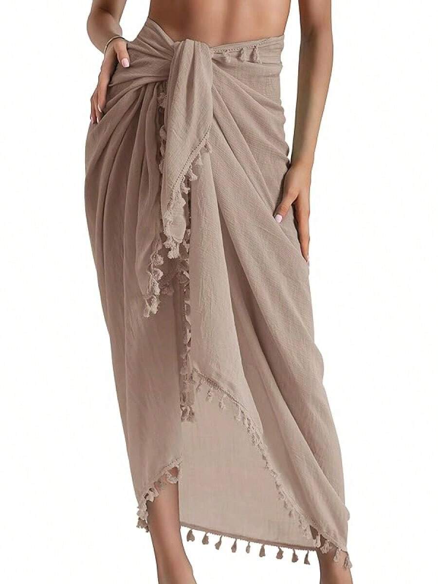 Eicolorte Sarong Cover Up Womens Beach Cover Up Bikini Bathing Suit Swimsuit Swimwear Coverup Sarong Pareo Wraps Women - 卡其色 - 查看 1