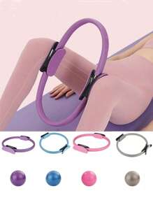 2pcs Pilates Ring And Yoga Ball Set-Fitness Kit With Polypropylene Ring And PVC Anti-Slip Yoga Ball,Durable And Explosion-Proof,Ideal For Universal Workout Routines,Available In Purple,Pink,Blue,And Grey Combinations