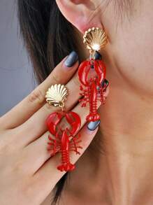 1 pièce Nouvelles boucles d'oreilles à tige uniques de style européen et américain avec coquillages, petits écrevisses rouges, bijoux d'oreille personnalisés avec motifs d'animaux marins