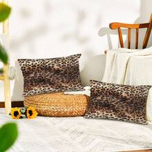 2件装豹纹枕套，100%涤纶柔软豹纹枕套，家居沙发床装饰靠垫套，单面印花（不含枕芯），4种尺寸可选 - 棕色 - 查看 11