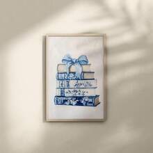 1 pieza Imagen artística de pared con flores azules en estilo chinoiserie, impresión minimalista sobre libros, cuadros de lienzo, pósteres de biblioteca, decoración azul para apartamento, oficina y dormitorio, decoración para dormitorio, regalo para ella sin marco - Multicolor - Ver 5