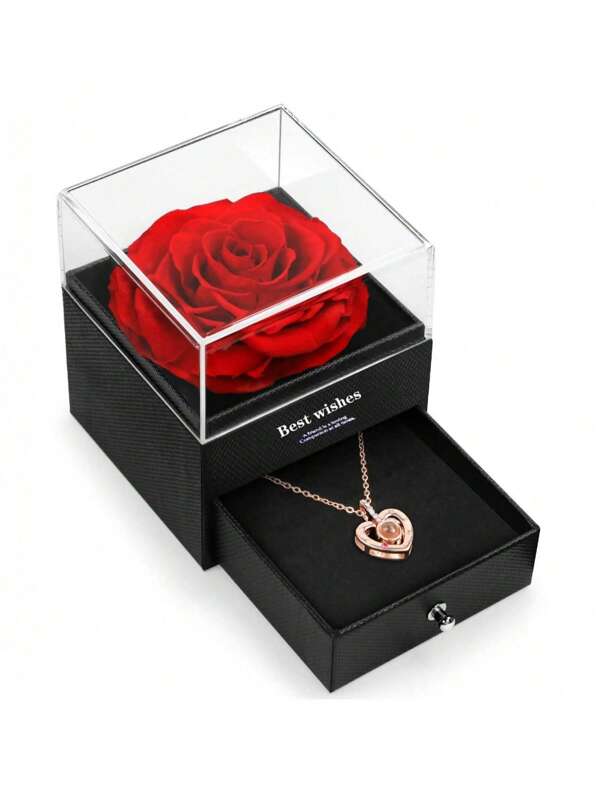 قلادة كريستال مع وردة محفوظة حقيقية مع عبارة "أحبك" هدية للنساء، زهور أبدية، هدايا للنساء والأمهات والصديقات والزوجات في أعياد الميلاد والأعياد الوطنية أعياد الحب وعيد الأم
