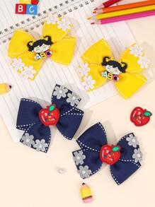 4 pezzi Accessori per il ritorno a scuola, fiocchi per capelli decorativi in cartone animato, mollette per unghie a forma di mela colorata, fermagli per decorazione a cerchio, accessori per i capelli carini per bambini piccoli, regali per feste di ritorno
