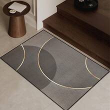 1pc Dark Color Golden Circle Line Design Doormat, Made Of Superfine Fiber Material, Washable, Suitable For Home Decor, Seasons, Kitchen, Living Room, Bedroom, Porch, Great Gift For Family And Friends, Simple Entrance Mat, Dark Color Doormat, Perfect For Decorating Your Entryway