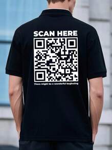 Customized Personalized Men's Polo Shirts. You Can Add Text On Both The Front And Back. Creative And Interesting Code, "SCAN HERE", Custom T-Shirts.