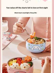 Sanrio 1 Stück Sanrio Hello Kitty und My Melody Edelstahlschüssel mit Deckel - luftdicht und auslaufsicher Lebensmittelbehälter, rostfrei und geruchsfrei Rührschüssel, einfach zu reinigen runde Salatschüssel für Mittagessen, Picknick, Arbeit, Schule - tragbares Geschenk für Familie und Freunde, Picknick Grundausstattung | Charakterthemen Schüssel | auslaufsicheres Design