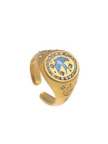 1pc Summer Fashion Stainless Steel Popular Valentine's Day Lion Mermaid Love Painting Ring. Plated With 18K Gold, Waterproof And Sweat Resistant, Suitable For Valentine's Day And Holiday Play, Outdoor Activities, And Holiday Outings. Ladies' Jewelry.